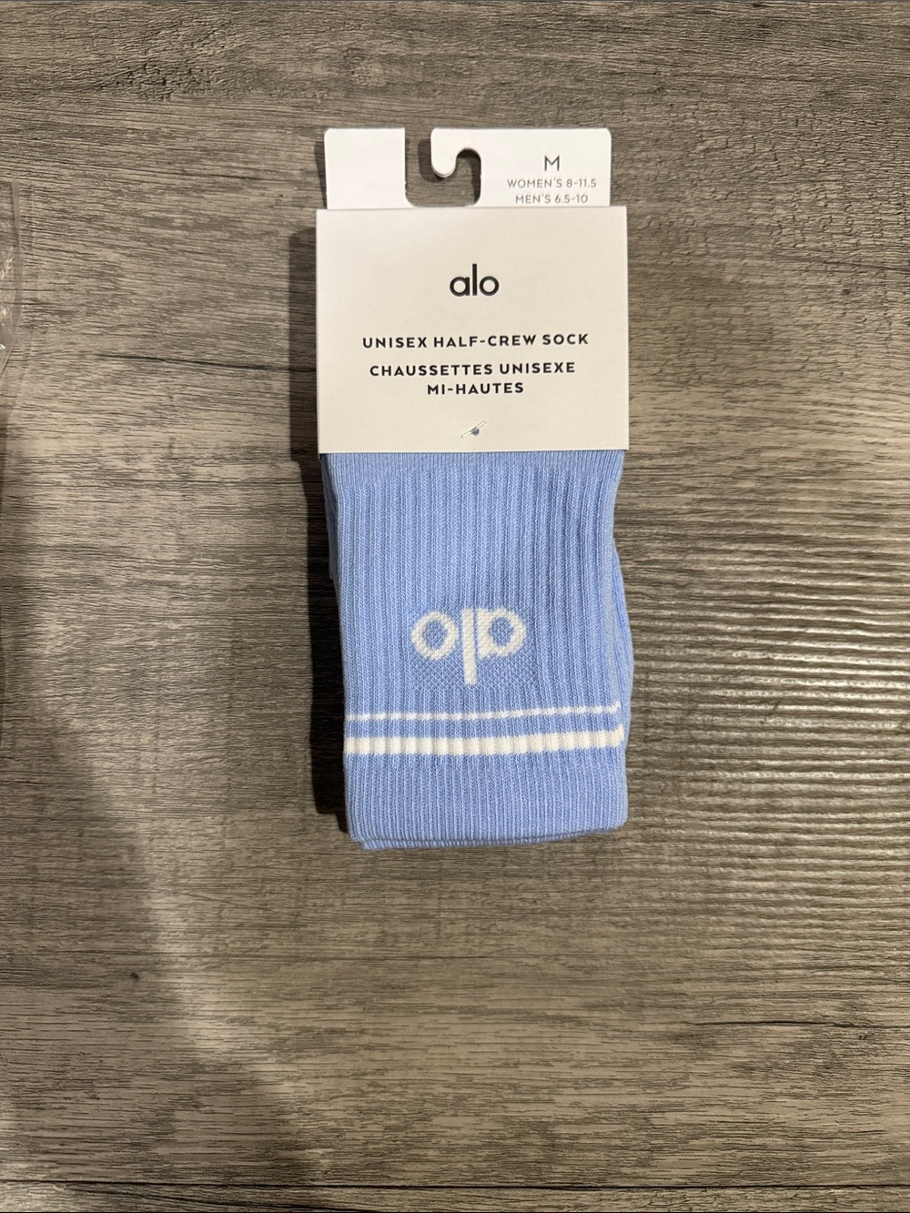 ALO Yoga unisex Light Blue Half-Crew Athletic Socks with White Stripes